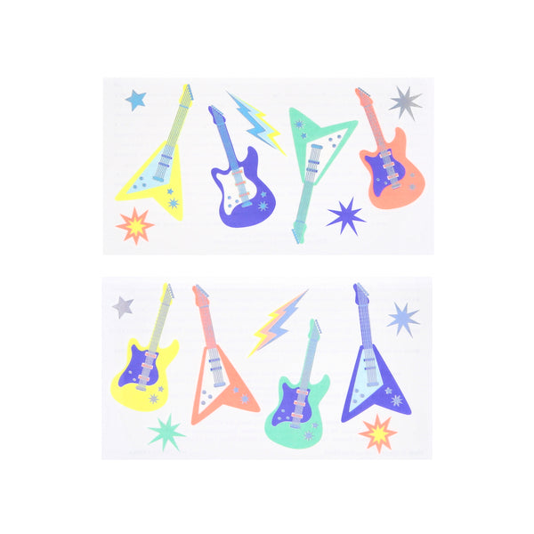 Our temporary tattoos for kids feature electric guitars and other rock party symbols, perfect as party bag gifts or party favours. For 3+. Image2