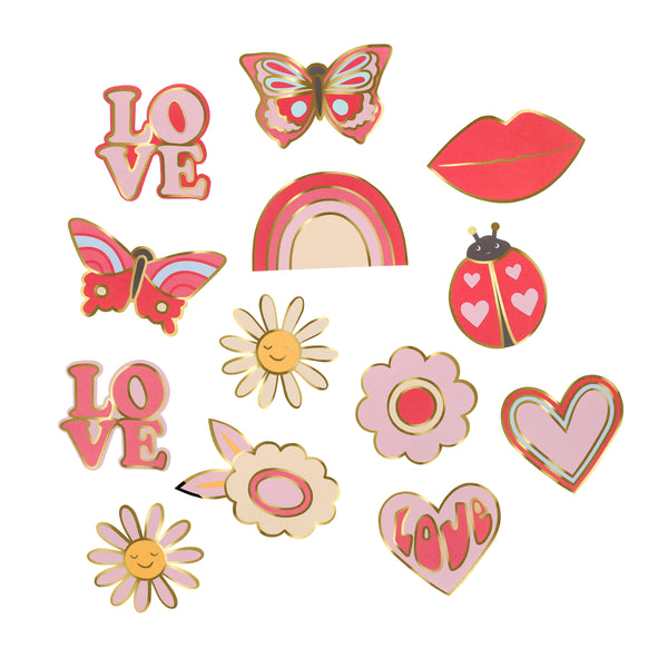 Our special sticker set is perfect to add to your Valentine's Day gifts for kids, 25 stickers with groovy 70s inspired designs for lots of fun. Image2