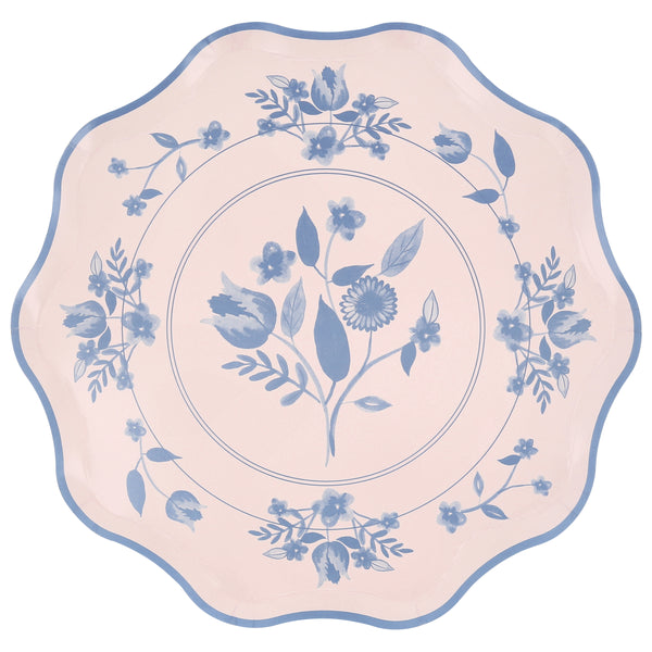 Our paper plates feature four pastel shades with cobalt blue botanical illustrations, ideal as bridal shower plates or for any grown up dinner. Image6