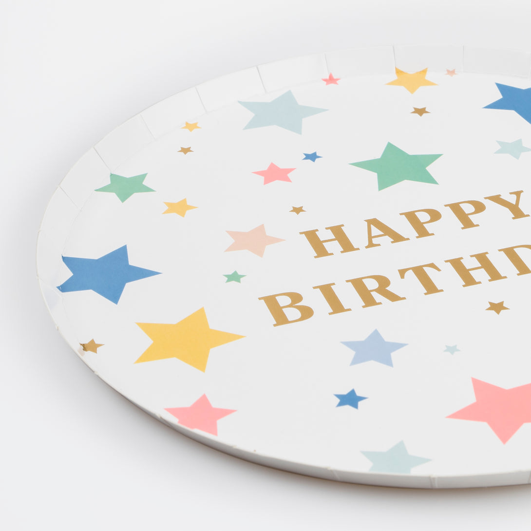 Our party plates have colourful stars and gold letters, perfect as birthday party plates.