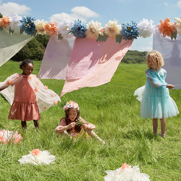 Our reusable flower garland is crafted from colourful tissue paper decorations. Image2
