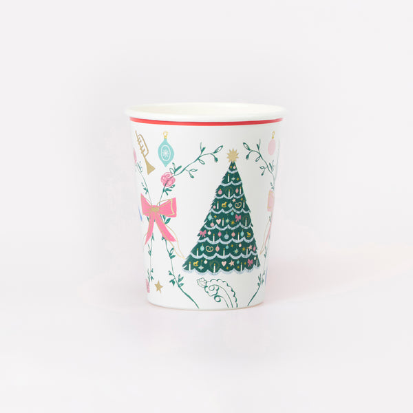 Our paper Nutcracker Christmas cups feature a design inspired by New York City Ballet's The Nutcracker, suitable for hot and cold drinks. Image1