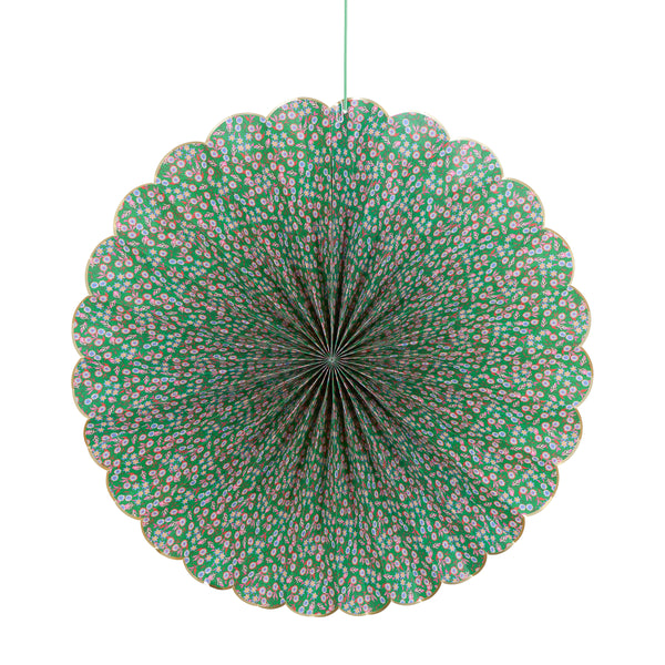 Our Christmas hanging decorations set features 3 paper Liberty floral print pinwheels with velvet hanging ribbons, perfect for an elegant look. Image5