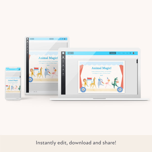 Our personalised party invitation, featuring an adorable animal design, is perfect for a circus party or a child's birthday party. Image2