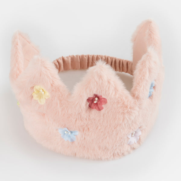 Our pink crown is made from soft fabric and has sparkling flower sequins. Image4