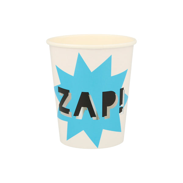 Our party cups, with comic book words, are ideal for a kids birthday party with a superhero theme. Image4