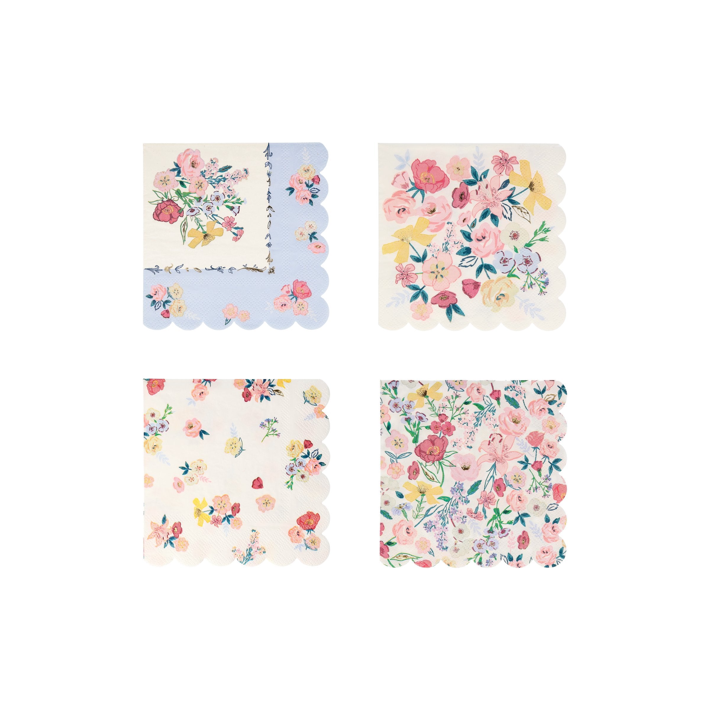 Our party napkins, in a small size, with pretty flower designs, are ideal for cocktail parties, garden parties or picnics.