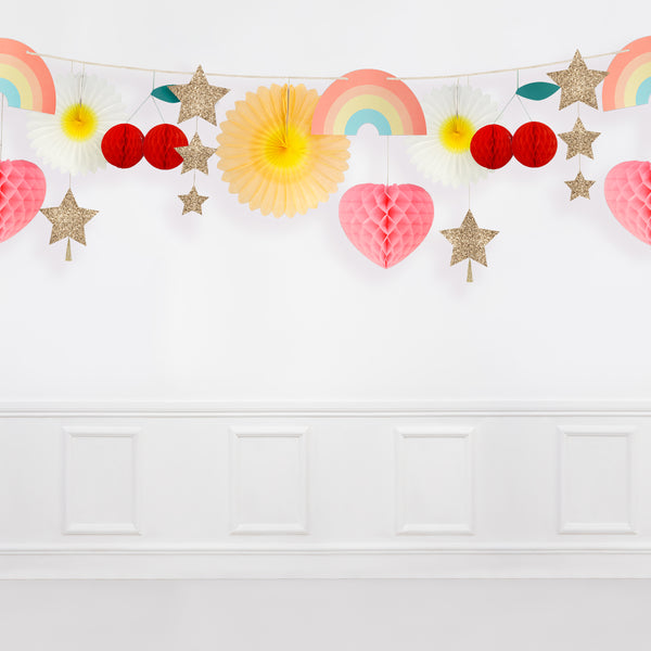 Our decorative garland features rainbows, hearts, cherries and star decorations. Image2