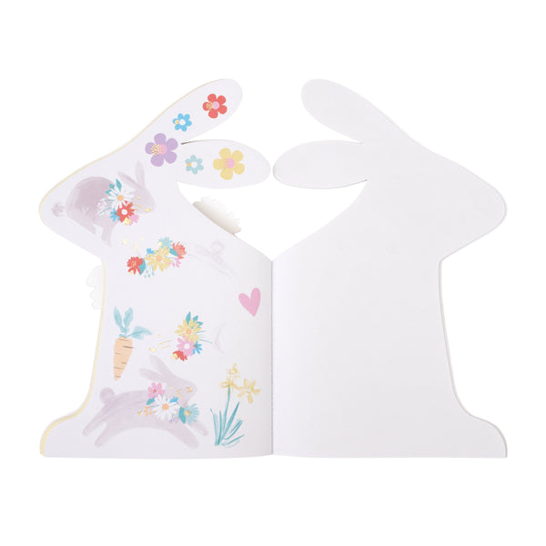 This bunny sticker books has 38 pages in total, with 32 coloured pages, and 6 pages of springtime stickers and alphabet letters. Image9