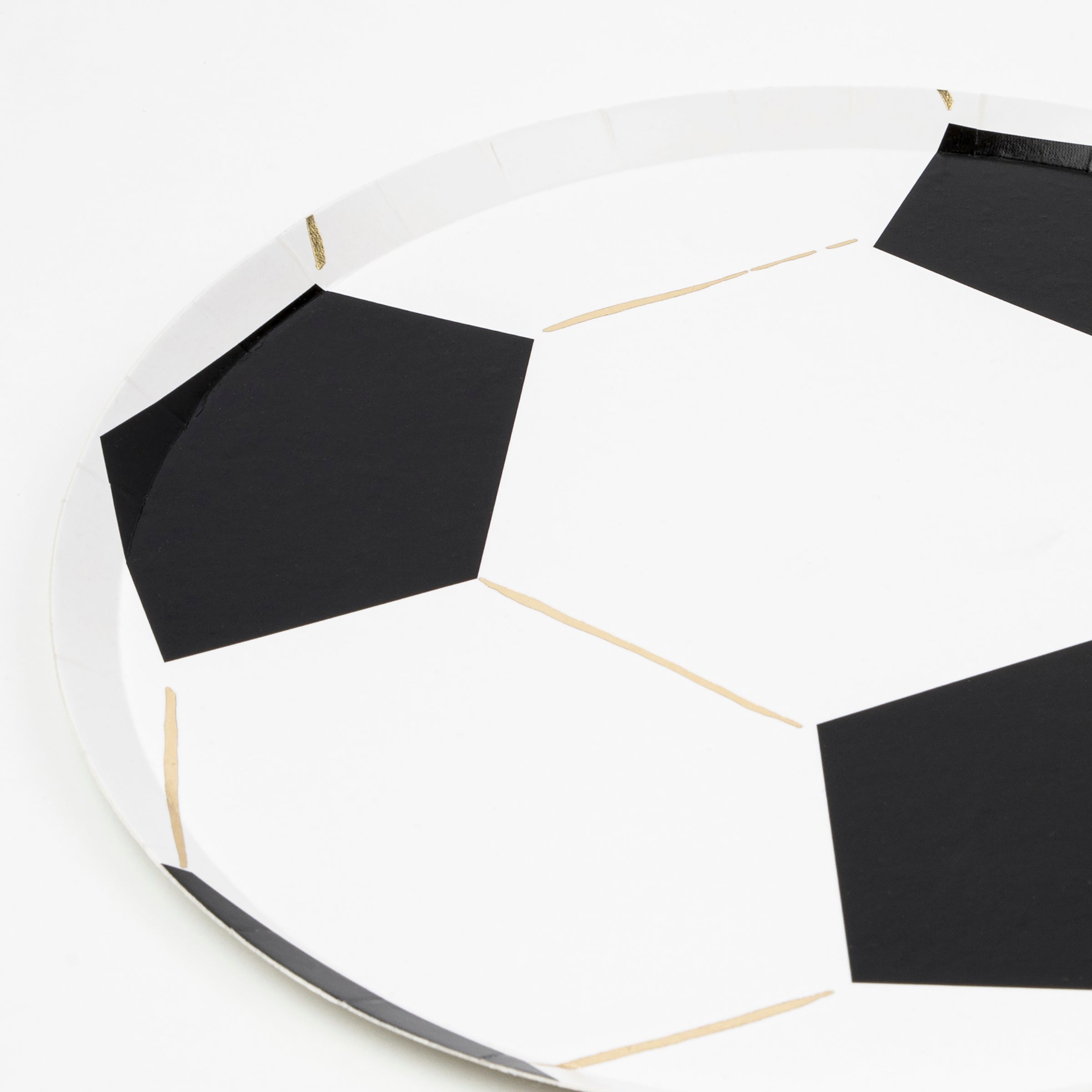 Our paper plates are cut into the shape of a football with fabulous gold foil details.