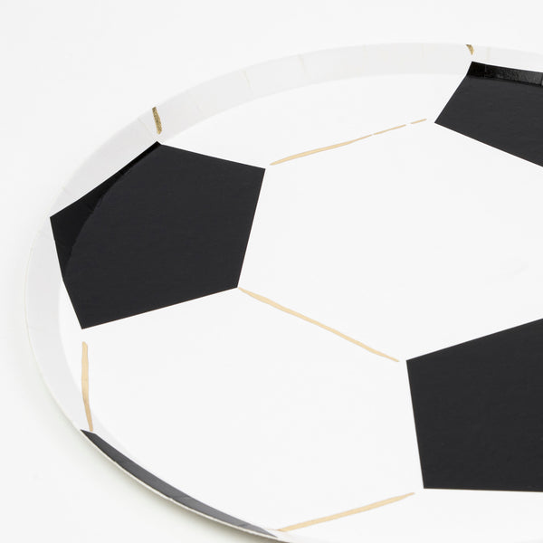 Our paper plates are cut into the shape of a football with fabulous gold foil details. Image3