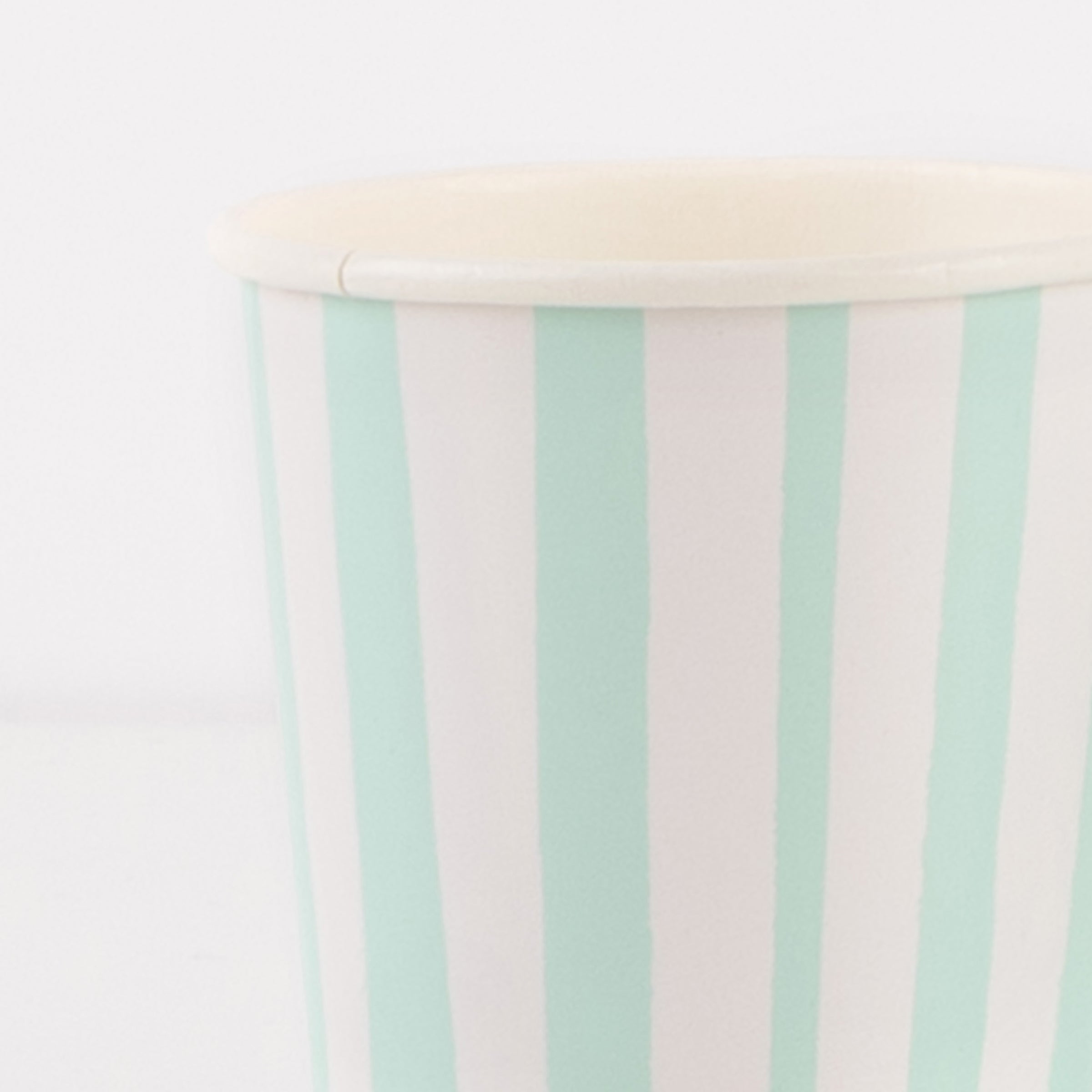 Our party cups, mint striped cups, are ideal to add to your birthday party supplies.