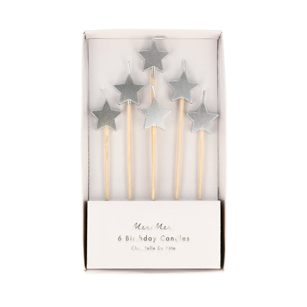 Our star candles, in shiny silver, are perfect as Christmas cake decorations.
