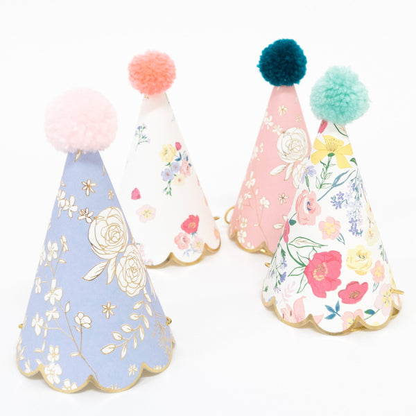 Make your party guests look amazing with our paper hats with floral designs and bright pompoms. Image4