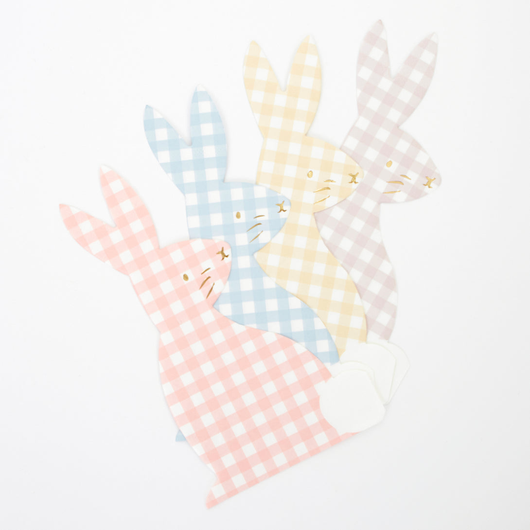 Make your Easter dinner special with our Easter paper napkins featuring bunnies with a gingham print.