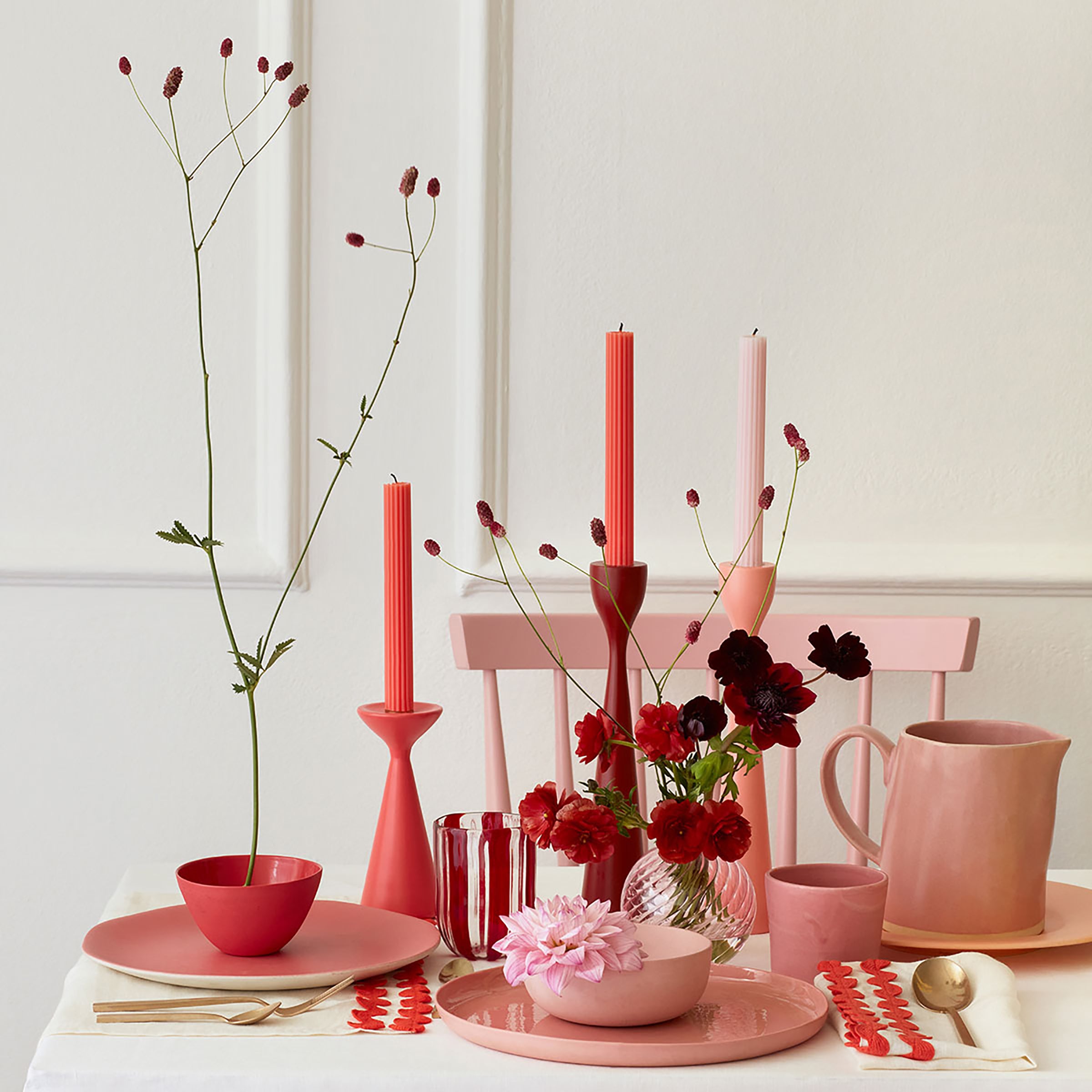 Our decorative candles in coral, pink, blue, sage and yellow will add colour to your party table.