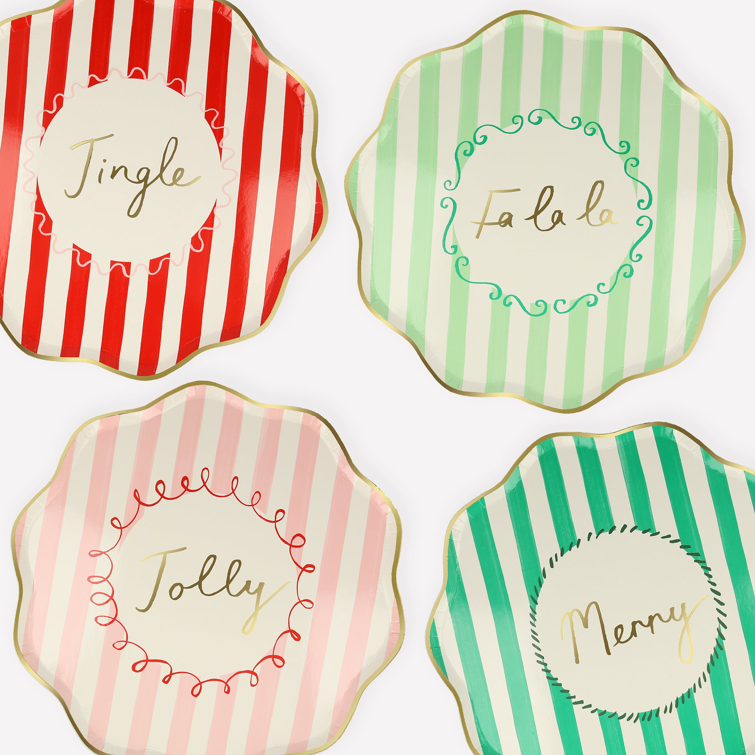 These striped plates are perfect for a stylish Christmas party.