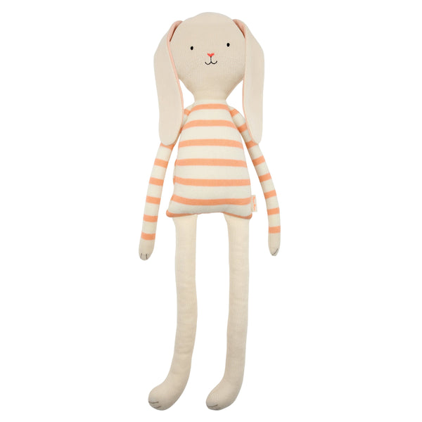 Alfalfa bunny is crafoted from knitted organic cotton, with floppy ears, a pompom tail and sweet stitched features.