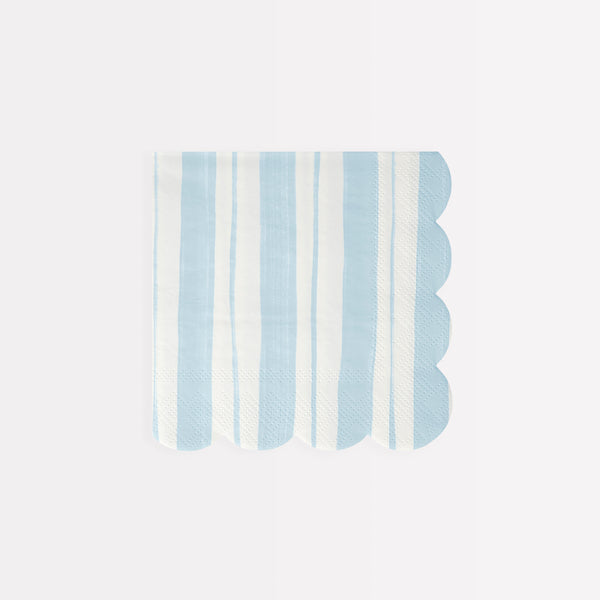 These paper napkins feature a blue, pink and green striped ticking design. Image3
