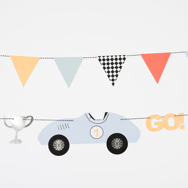 Our paper garland featuring classic race cars is perfect for a boys birthday party. Image3