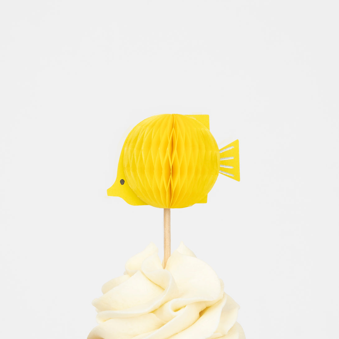 Our cupcake kit features toppers to create shark cupcakes and other sea creatures.