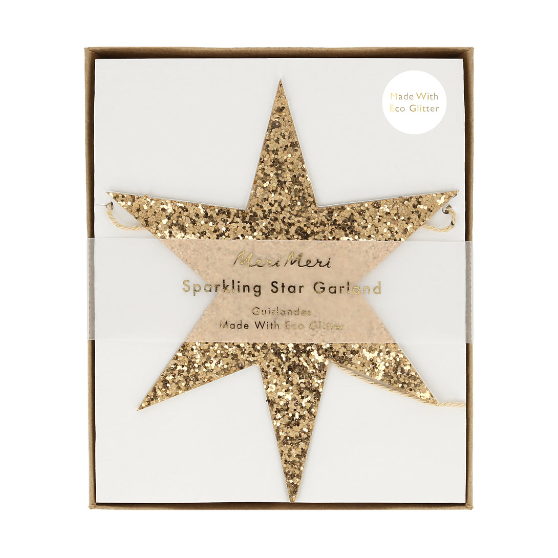 Our star garland is the perfect gold Christmas garland, crafted with gold glitter.