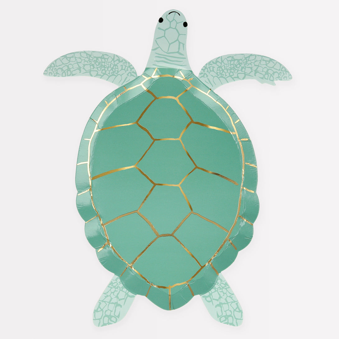 Our paper plates are cut in the shape of a turtle and are perfect for under-the-sea themed parties.
