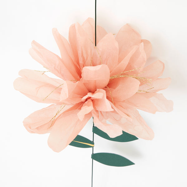 This fabulous flower decoration is crafted from colourful tissue paper flowers, with gold foil  and green leaves. Image3