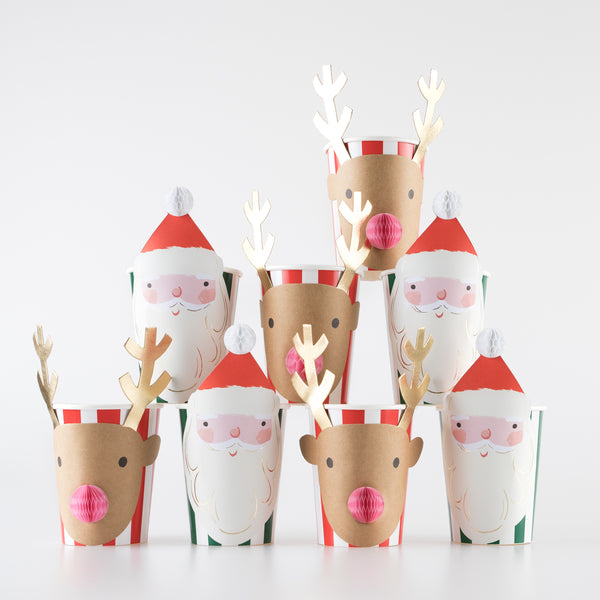 Our party cups, which include a Santa cup and reindeer cups, will make your Christmas drinks look amazing.