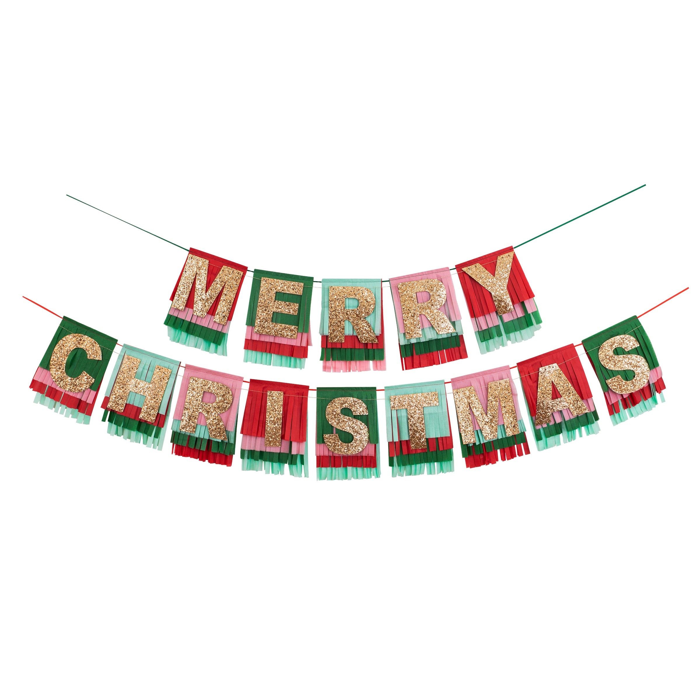 This glittery garland, in Christmas colours, is a fabulous Christmas hanging decoration.