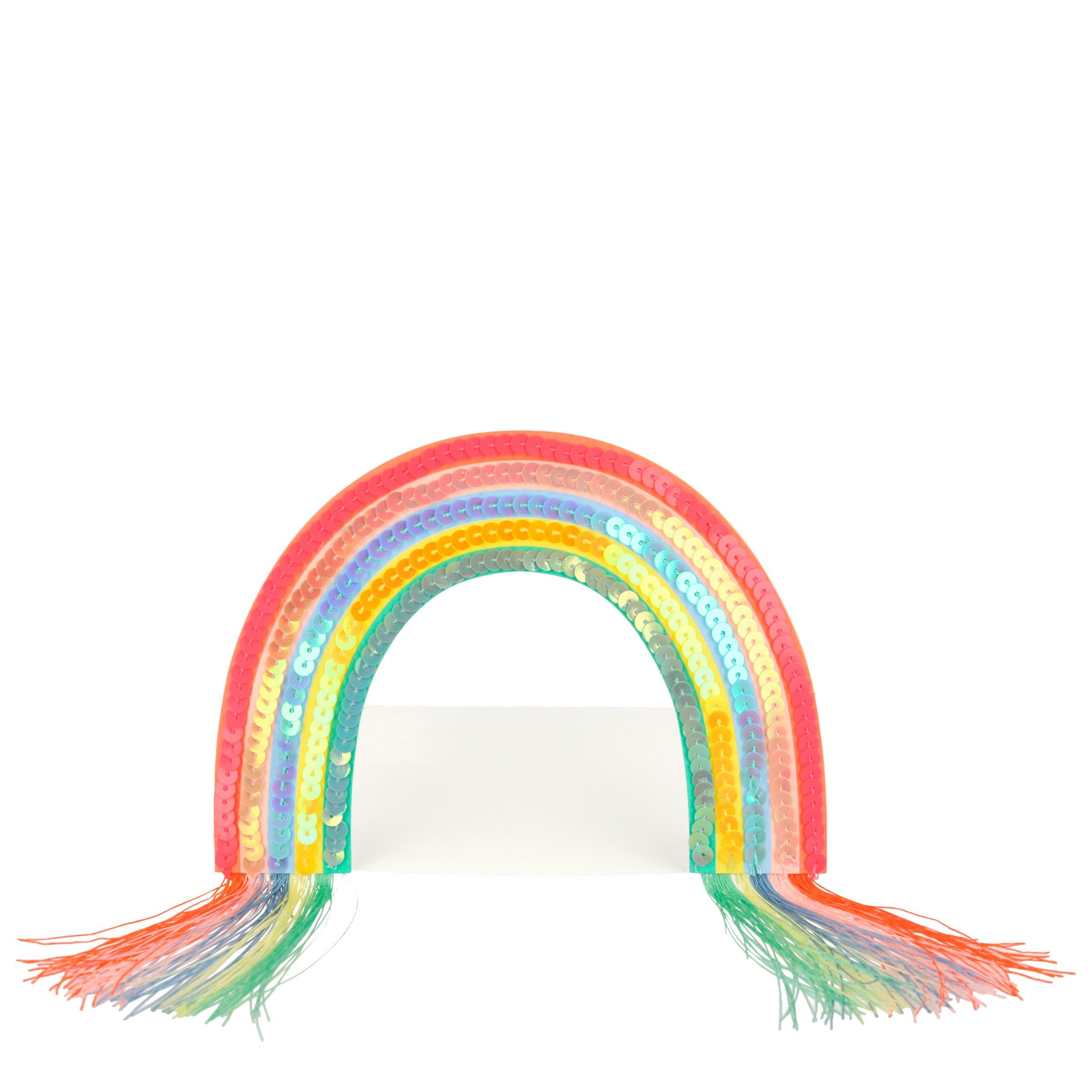 Our rainbow birthday card has stitched sequin tassels for a fabulous effect.