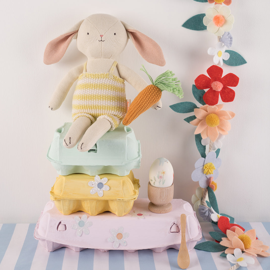 Our Honey bunny fabric toy, made from knitted organic cotton, is a wonderful soft toy for kids.