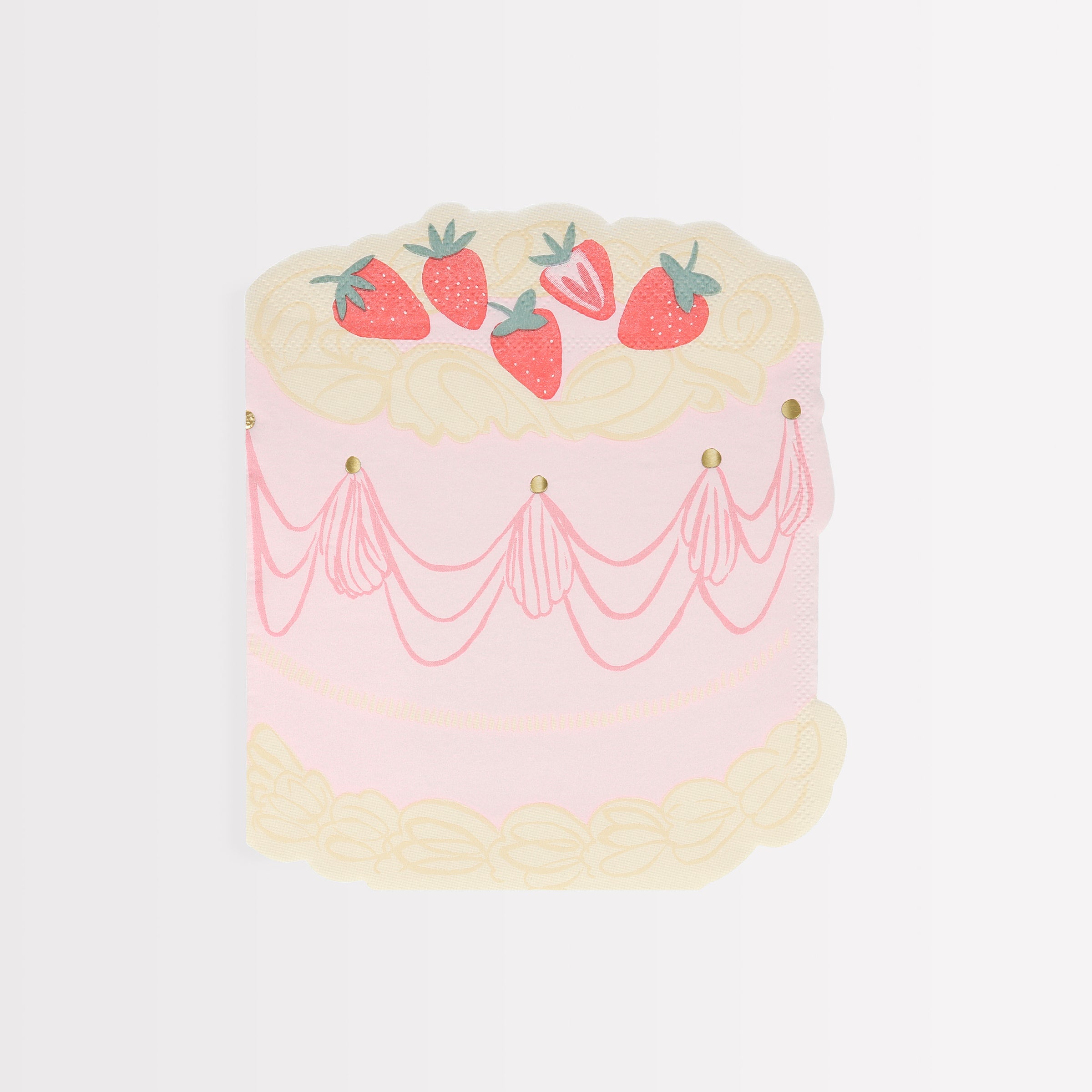 Our party napkins, large napkins in the shape of a strawberry cake, are ideal to add to your birthday party supplies or for garden parties.