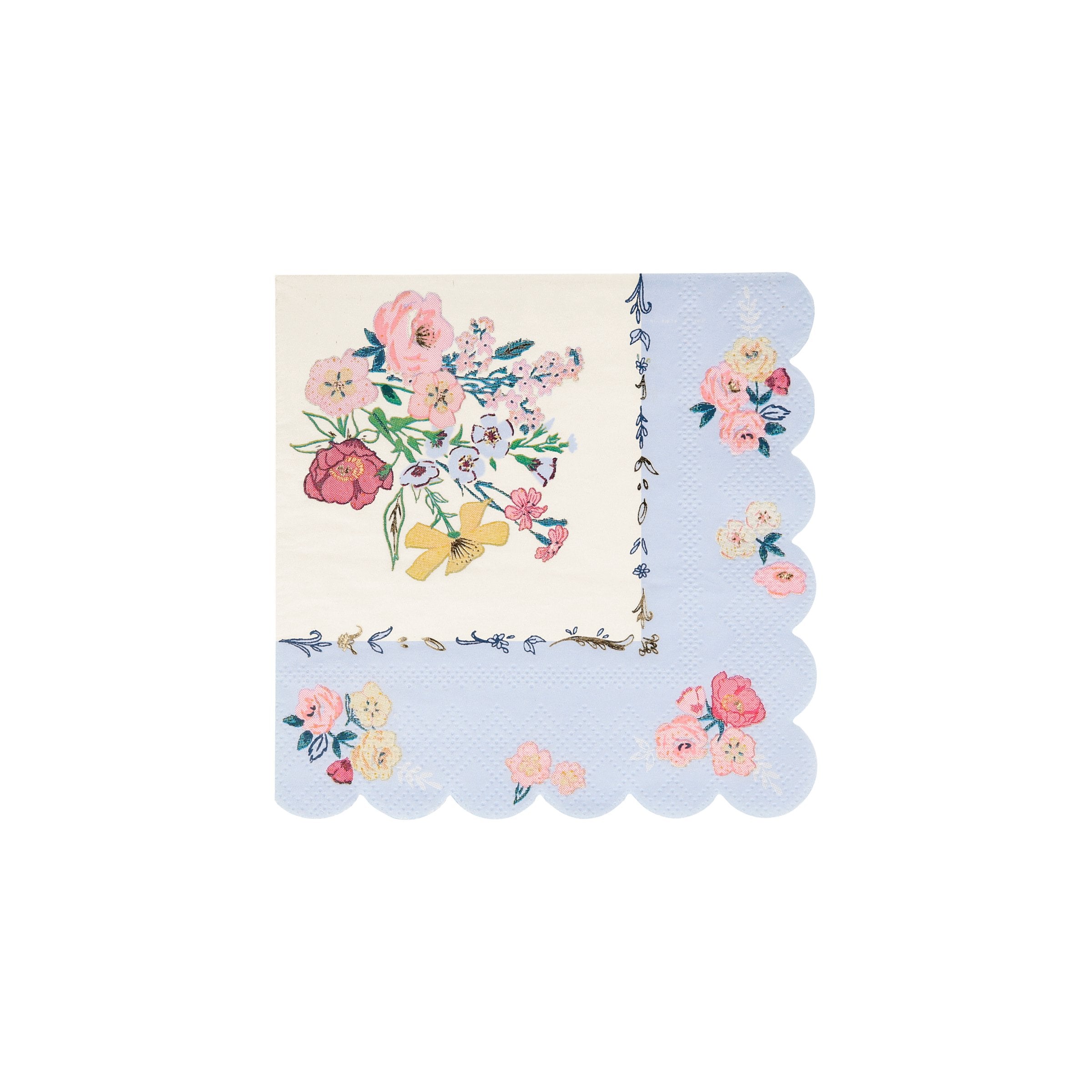 Our party napkins, in a small size, with pretty flower designs, are ideal for cocktail parties, garden parties or picnics.