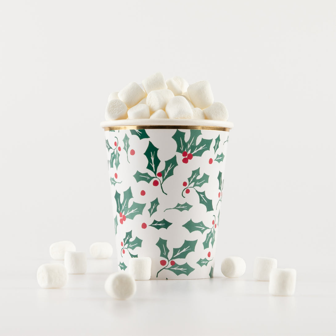 Our paper cups, with a holly design, are fabulous for a Christmas party or Christmas cocktail party.