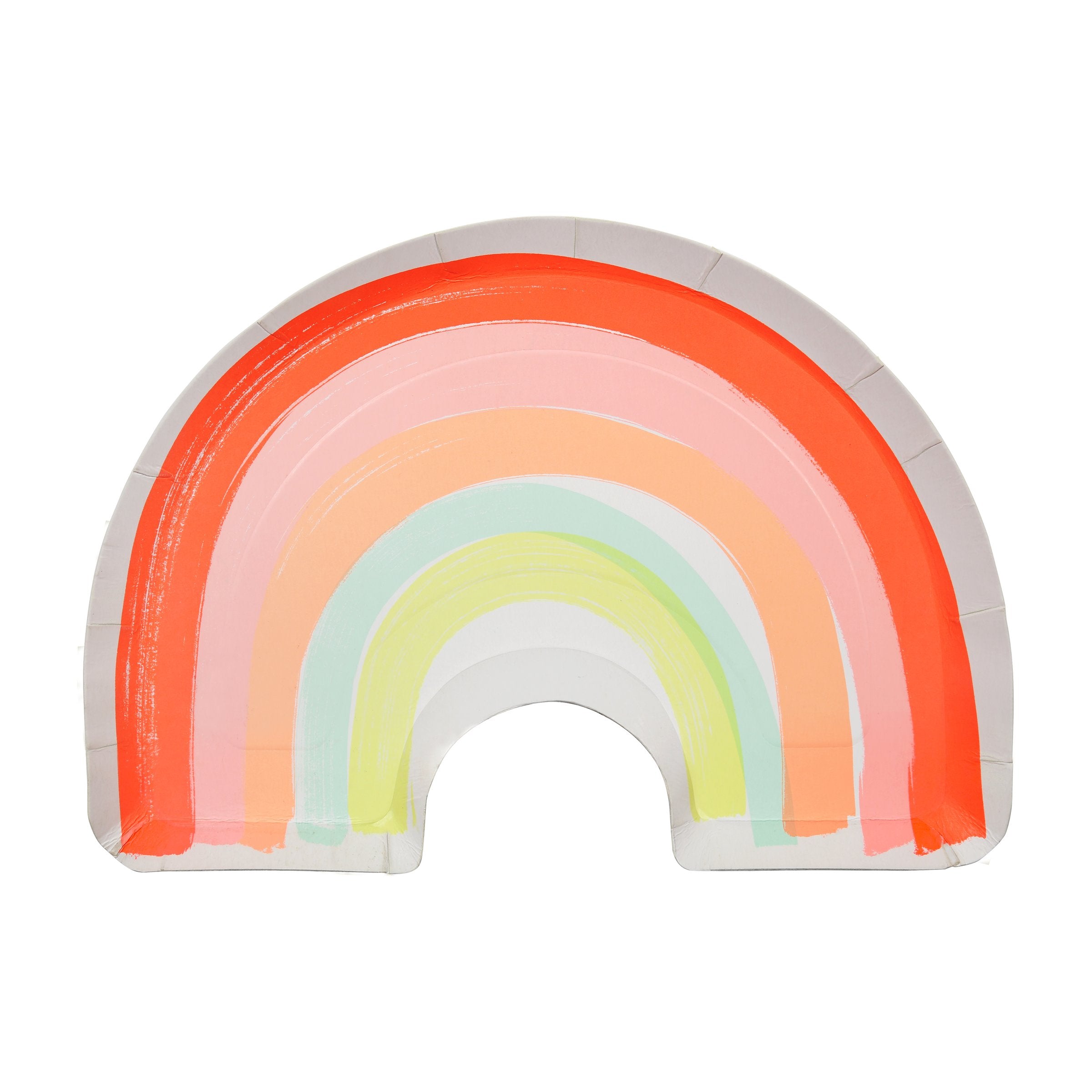 These paper plates are crafted in the shape of a rainbow with lots of bright neon colours.
