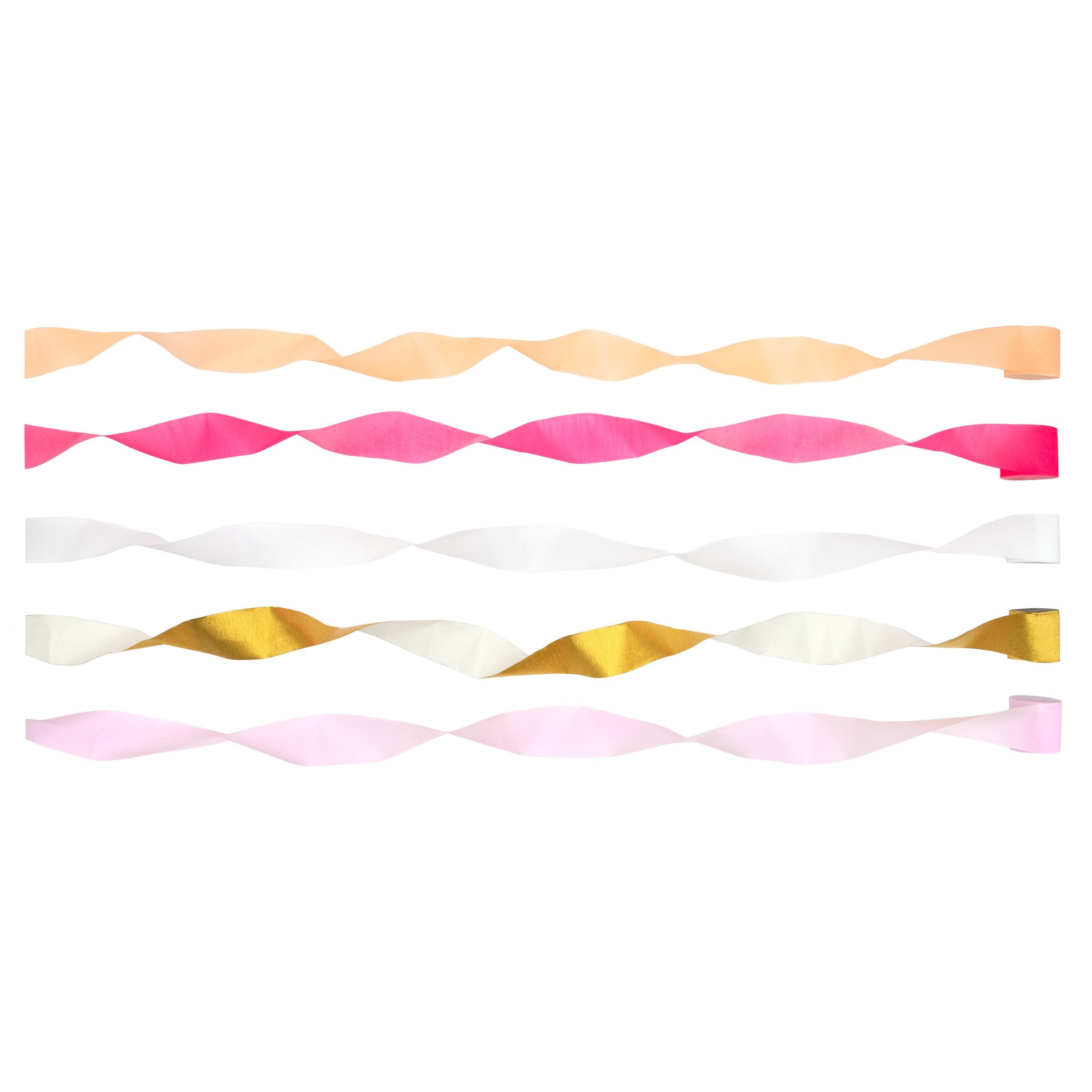 Our streamers are crafted from crepe paper in pink and gold, perfect for baby shower decorations girl.