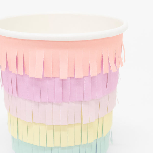 These rainbow party cups are crafted with bright layers of fringed tissue paper for a fabulous effect. Image2