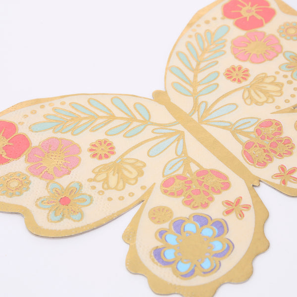 Our party napkins, butterfly shaped with lots of shiny gold foil, will look amazing at a fairy party or butterfly party. Image2