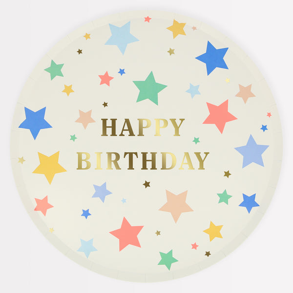 Our party plates have colourful stars and gold letters, perfect as birthday party plates.