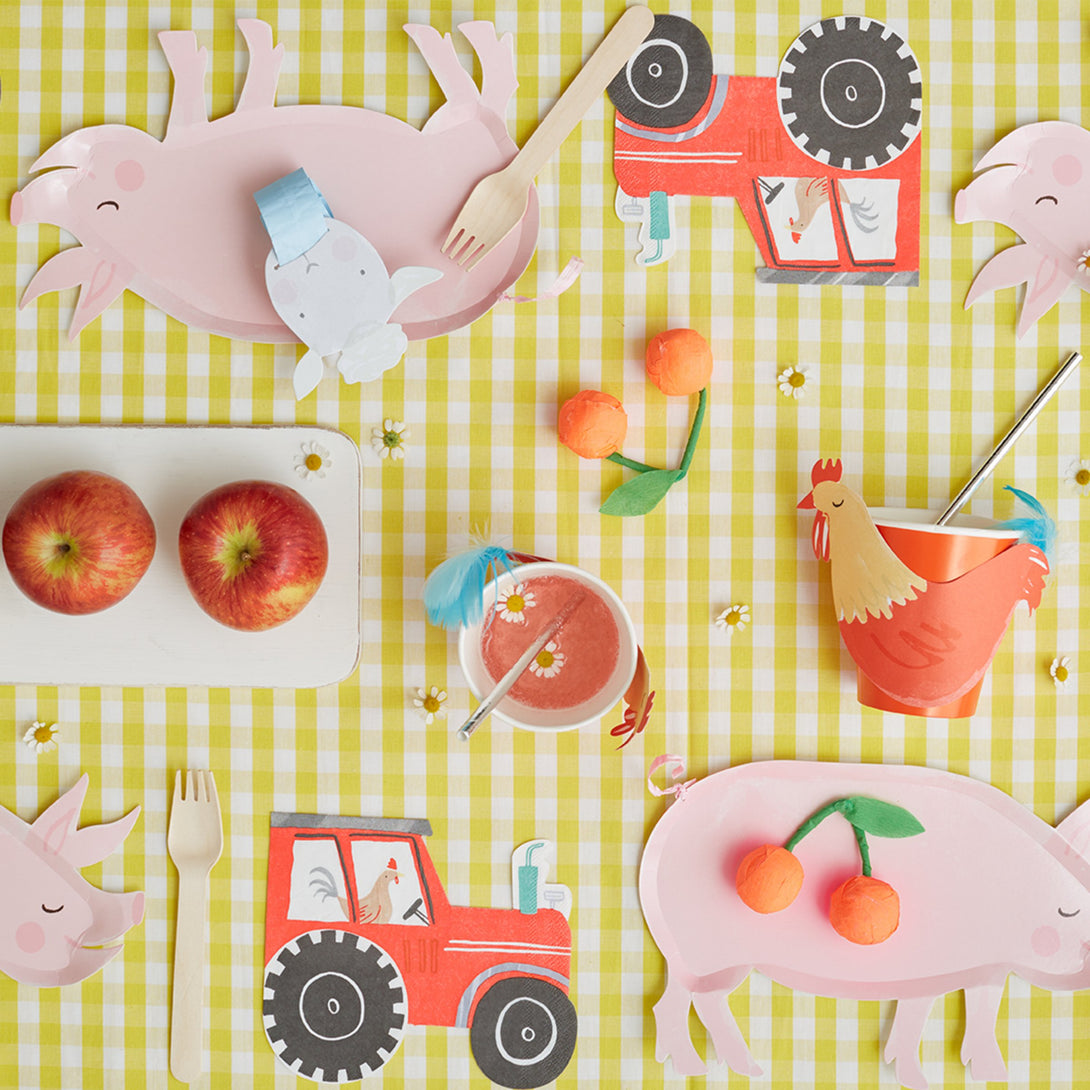 Our pink pig paper plates are perfect for a farm birthday party.