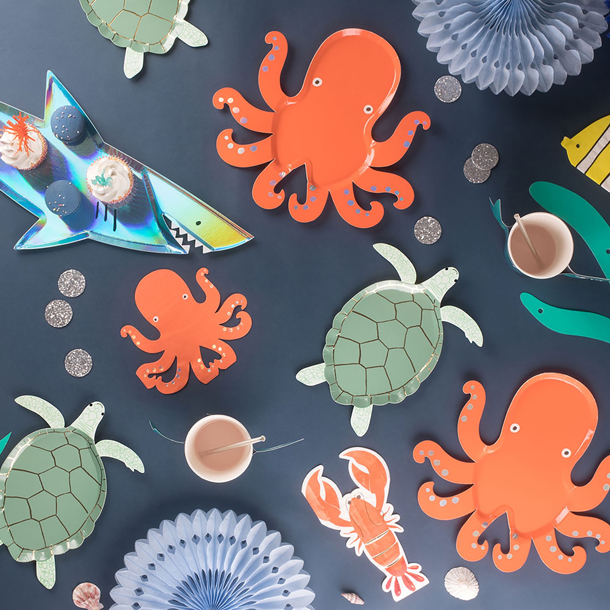 Our party napkins, in the shape of turtles, are perfect as cocktail napkins or for an under-the-sea birthday party.