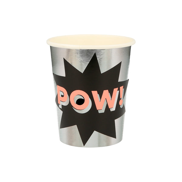Our party cups, with comic book words, are ideal for a kids birthday party with a superhero theme. Image5