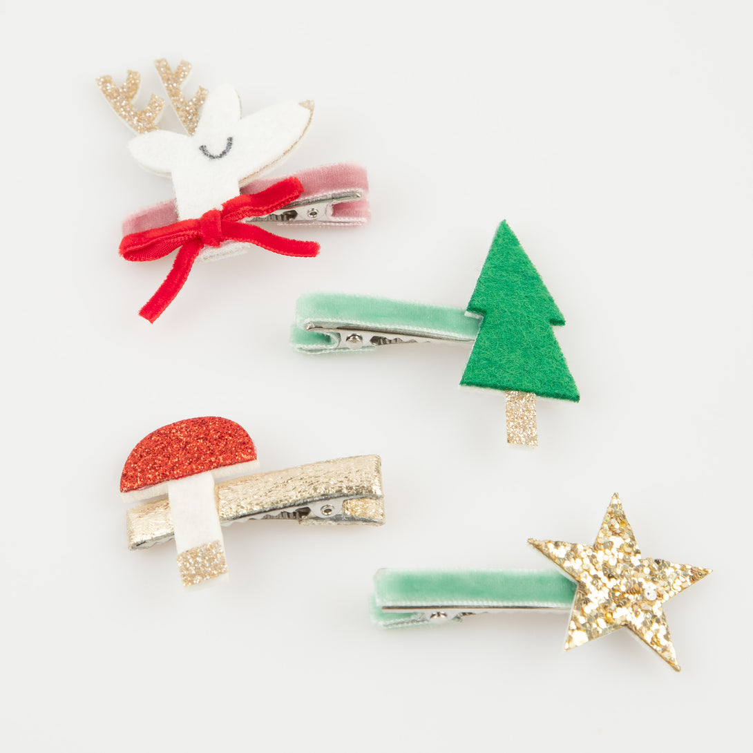 Our Christmas hair accessories are crafted with felt, velvet ribbons and glitter fabric, perfect as stocking fillers or party bag gifts.