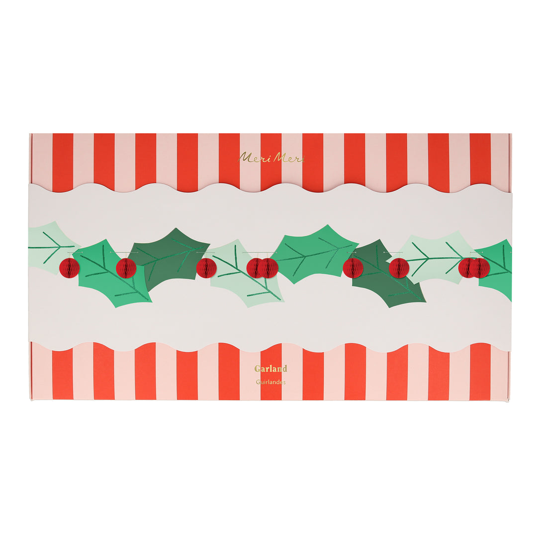 Our special paper garland features 3D holly berries and glittery leaves.