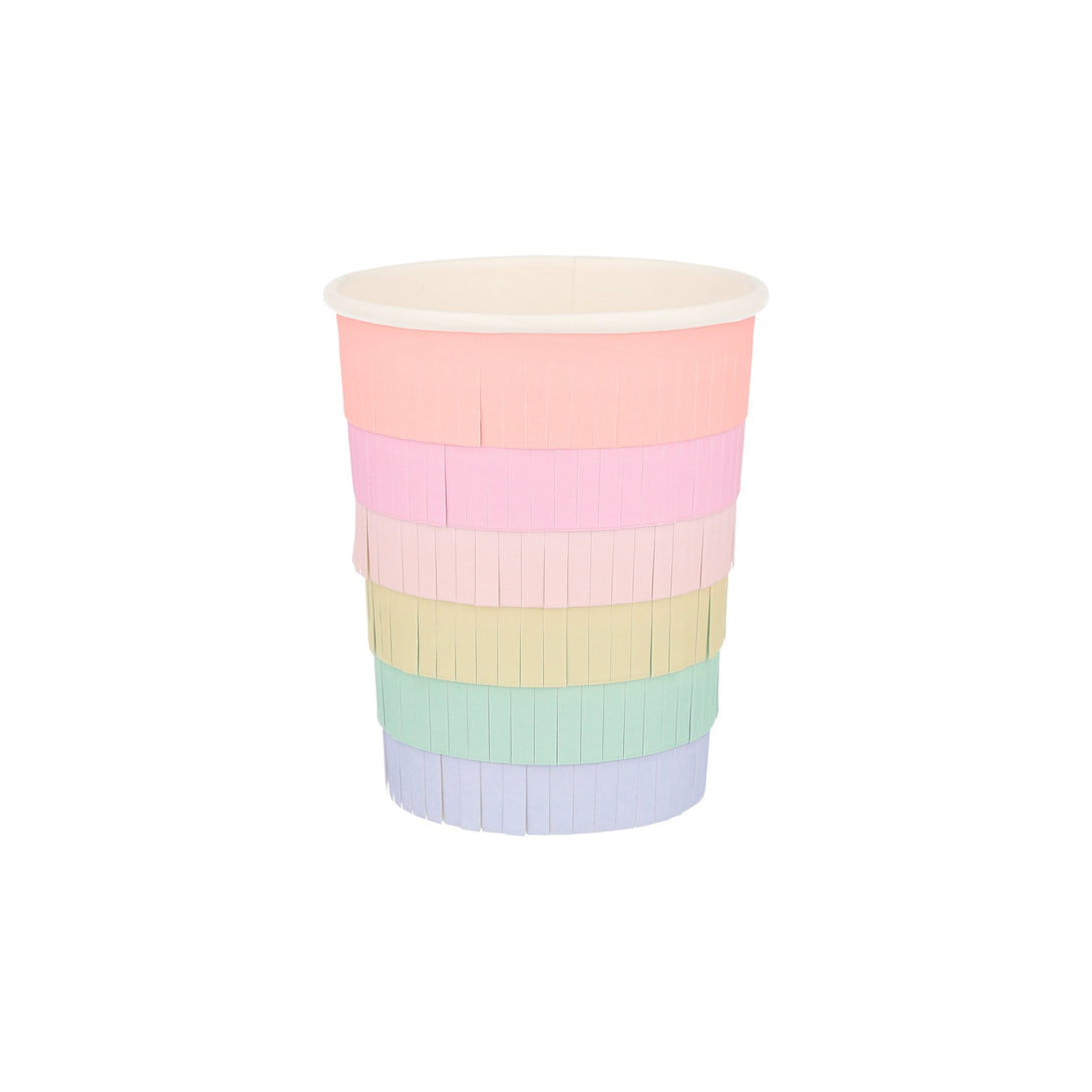 These rainbow party cups are crafted with bright layers of fringed tissue paper for a fabulous effect.