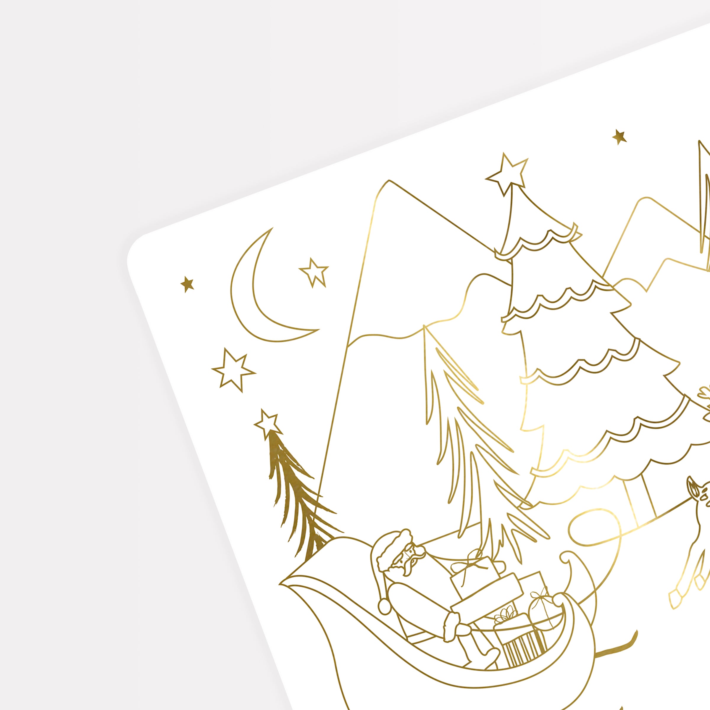 Our Christmas placemats are also colouring sheets for kids, with fabulous goil foil illustrations.
