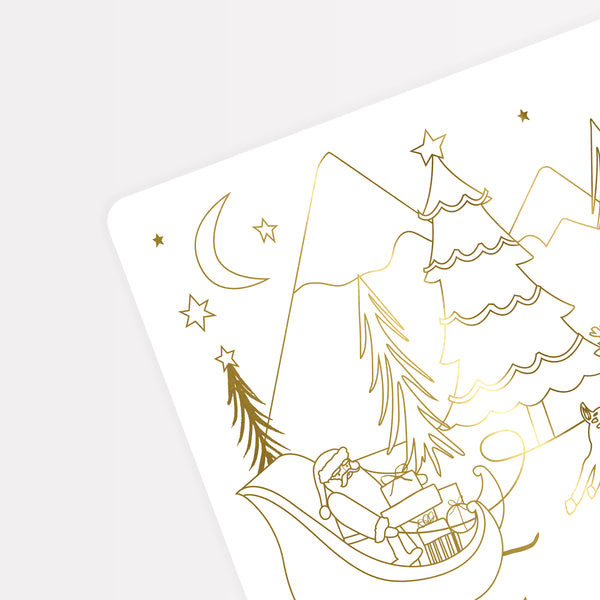 Our Christmas placemats are also colouring sheets for kids, with fabulous goil foil illustrations. Image2