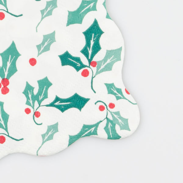 Our party napkins, paper napkins with a holly design, are perfect as cocktail napkins or for Christmas parties. Image2