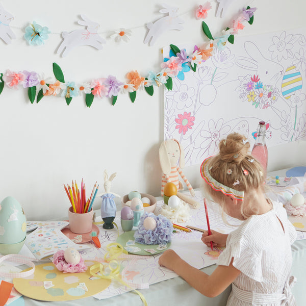 This bunny sticker books has 38 pages in total, with 32 coloured pages, and 6 pages of springtime stickers and alphabet letters. Image1